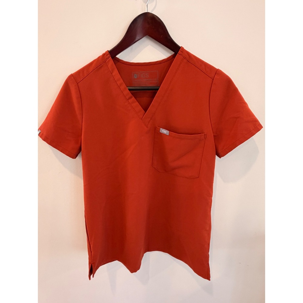 FIGS Scrub Top XS Terracotta Red V-Neck Technical Collection Short Sleeve
